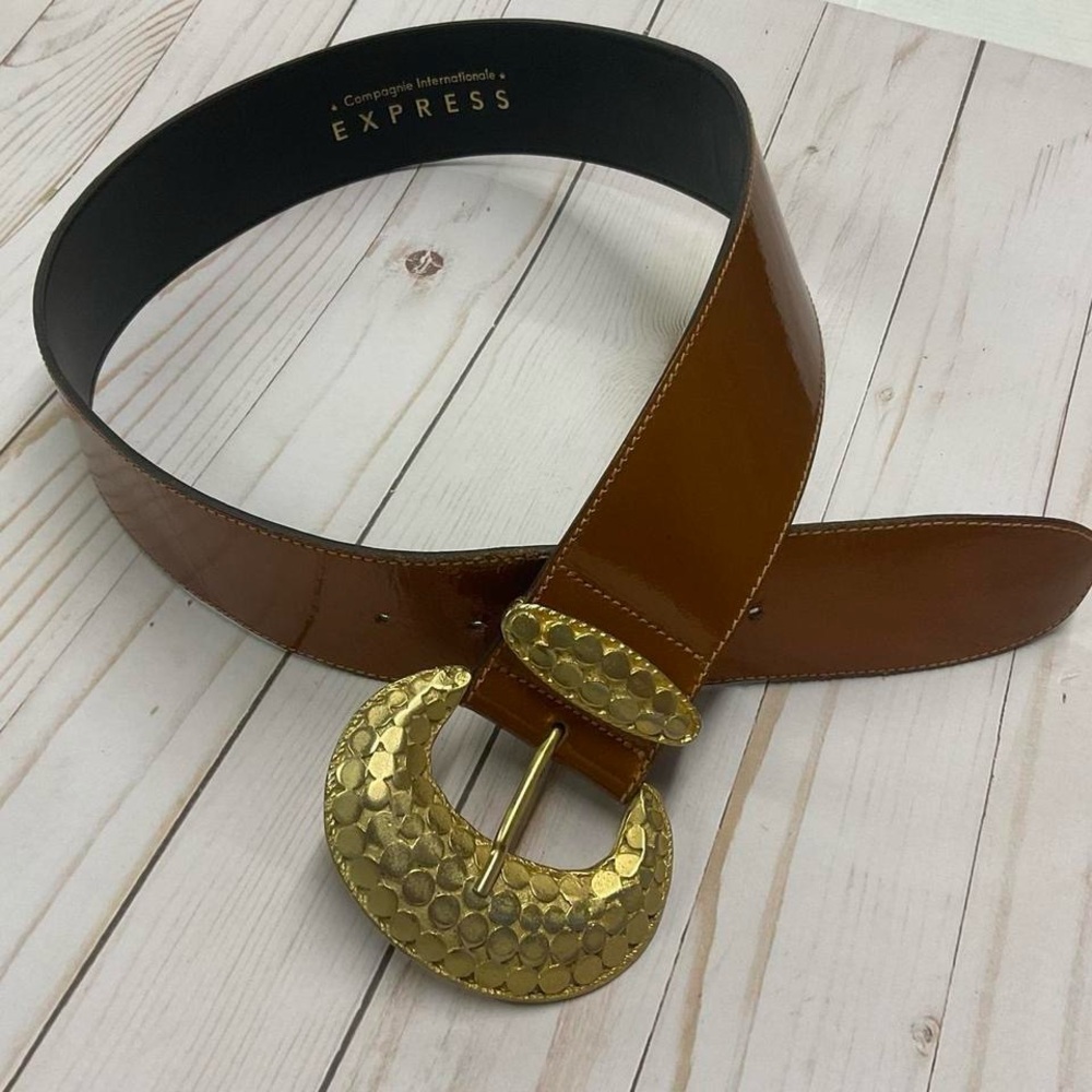 Express Women's Vintage Brown Tan Belt with Gold Buckle
